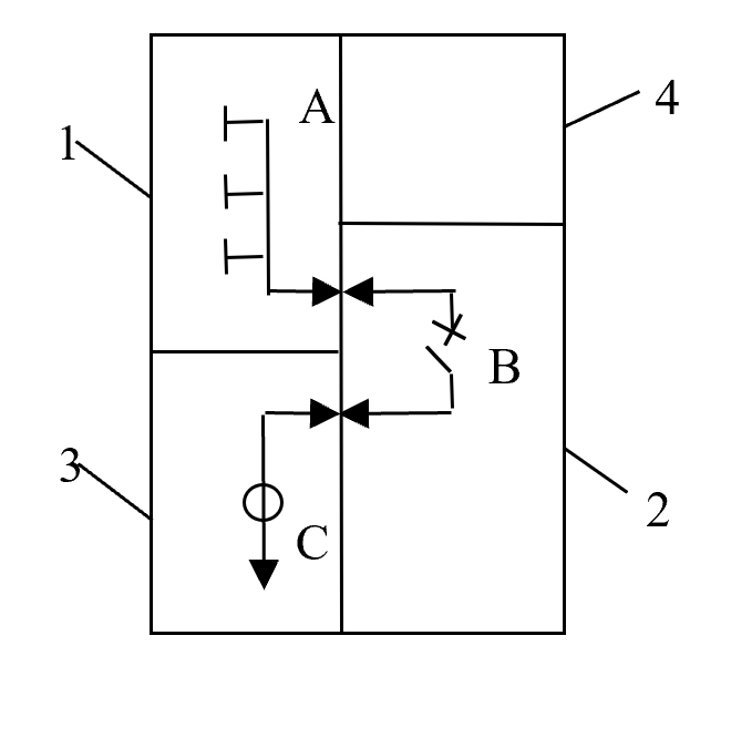 Imagine pentru întrebarea 8 – Electrotehnică – Bloc 1: Aparatul notat cu C pe desenul de mai sus al unei celule prefabricate de medie …